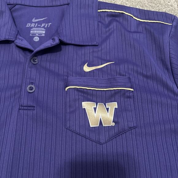 Nike Dri Fit University Of Washington Huskies UW Golf Polo Size XL Purple Pocket - Picture 3 of 6